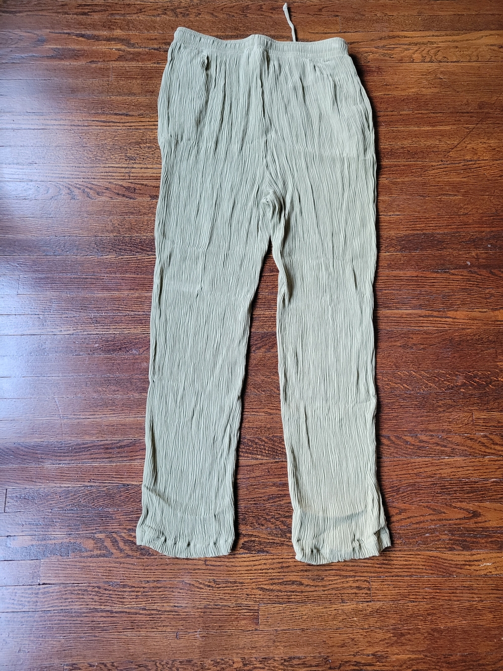 Sag Harbor Women’s Crinkle Straight Leg Pants, Elastic Waist Lime Sz M Boho - Picture 8 of 17